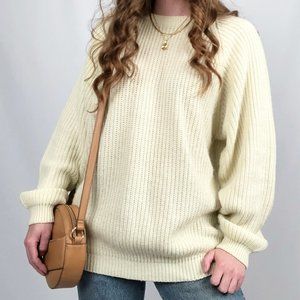 Vintage Oversized Slouchy Ribbed Cable Knit Crew Neck Sweater Preppy Academia